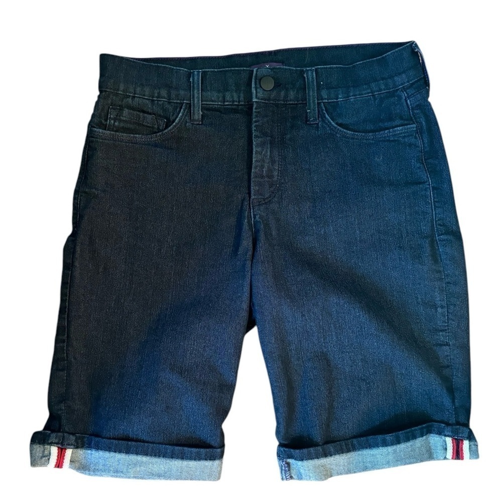NYDJ Stretch Bermuda Shorts Jorts Sz 6 Dark Denim Red/White Selvedge Slimming
